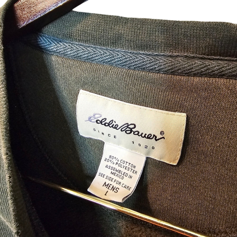 Vintage Eddie Bauer Crewneck Sweatshirt - Olive Green - Printed Text Logo - Picture 4 of 5